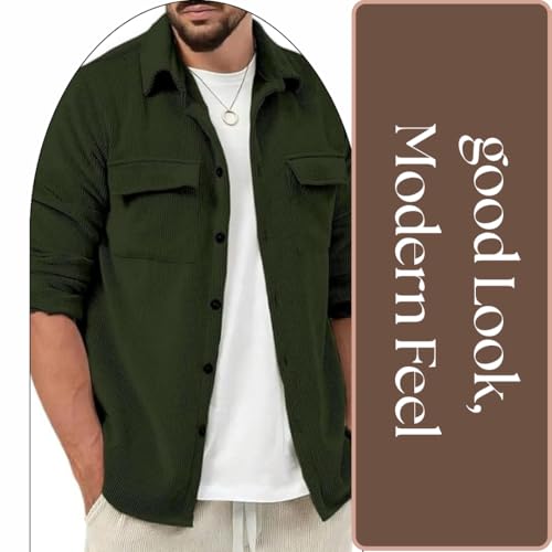 Image of MiraMichi Men's Full Sleeve Corduroy Striped Casual Jacket, Perfect for Everyday Stylish Outfits, Standard Length
