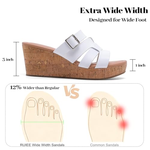 Ruiee Wide Width Wedges Sandals for Women, Summer Platform Wedge Heels Comfort Slip on Sandal Casual Outdoor Womens Sandals.258013 White Size10.5 — view 5