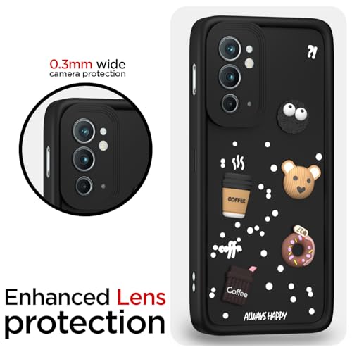 Image of Pikkme Back Cover for Oneplus 9RT 5G | Cute Fun Cartoon 3D Bear Silicone Full Body Protection Bumper Case (Black)