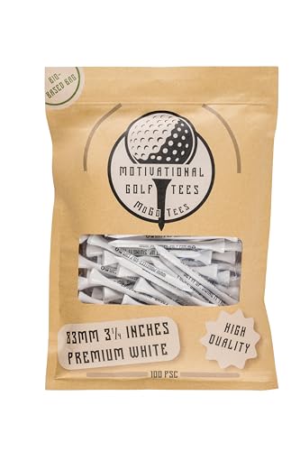 MoGoTees Motivational 83mm Bamboo Golf Tees Hochwertige White Bambus Tees mit Motivationssprüchen | Für mehr Fokus beim Abschlag | Aus nachwachsendem Rohstoff | Golf Zubehör & Geschenk für Golfer