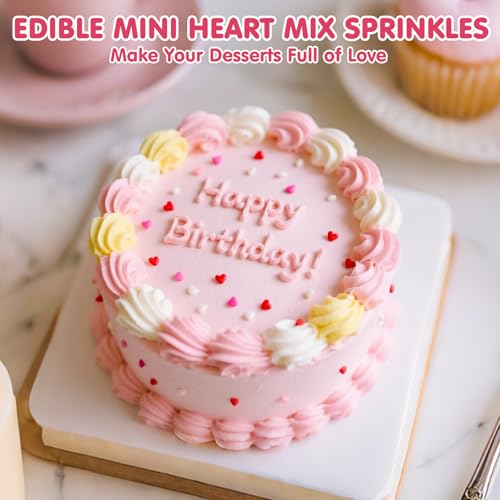 Image of Edible Heart Sprinkles for Cake Decorating,Red Pink White Small Heart Shapes Mix,Miniature Sugar Sprinkle for Baking Decorations,Cake Ice Cream Cookies Cupcake Chocolate Topper Birthday Wedding Supplie | 130g,Baking Decorations for Cookies Donuts,Cupcake Topper,Birthday Wedding Anniversary Feasts,Themed Holiday Party Supplies