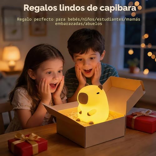 Miniatura 6 de Famiduo Luz Nocturna Infantil Capybara, Luz Bebe Nocturna Led De Animales Blandos, Lampara Bebe Noche Con 2 Modos Brillo, Recargable, Táctil, Decoración Para Dormitorio, Regalo Para Bebés Y Niños