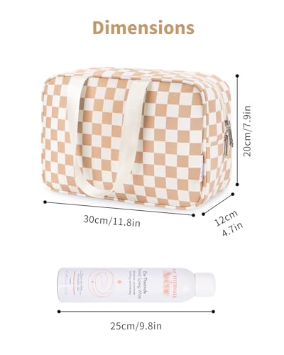 Narwey Large Checkered Travel Toiletry Bag Women Toiletries Bag Makeup Bag with Handle Make up bag Organizer Cosmetic Bag Medicine Bag for Girls (Light Checkerboard, Large)4
