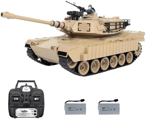 Spobot 1:18 M1A2 RC Tank - 2.4G Remote Controlled Tank 15CH Main Battle Tank with Smoking and Vibration Controller, Military Vehicle Toy for Kids and Adults