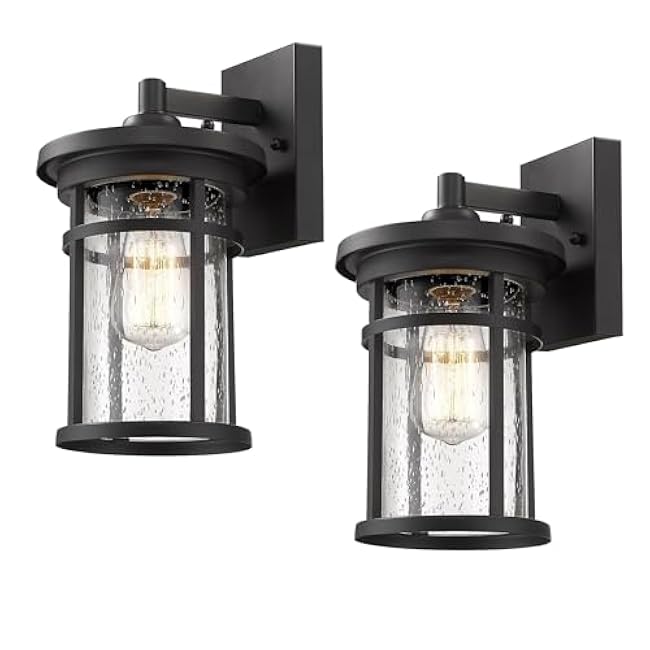Outdoor Wall Sconces, Exterior Lantern Lighting Fixture, Mounted Lights for Patio, Porch, Garden, Balcony (Black, 12 H-2Pack)