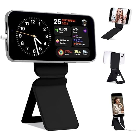 Image of ClickCase Magsafe Tripod Wallet for iPhone 12 to 17 Series, Mulit-Angles, Lightweight & Portable Phone Stand, Vegan Leather Magnetic Wallet, Strong Magnets, NFC Card Holder,Travel Essential (Black)