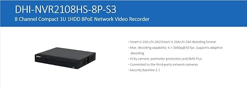 Miniatura 9 de Dahua NVR NVR2108HS-8P-4KS2 8 canales 8MP 1U 8PoE Lite 4K H.265 grabadora de video en red versión en inglés actualizada (8CH)