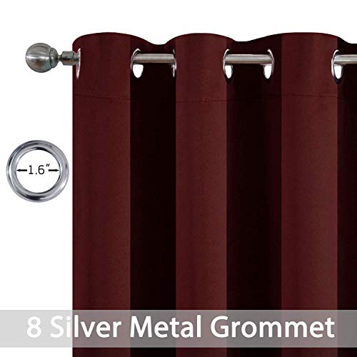 Yakamok Thermal Insulated Grommet Blackout Curtains with 2 Ties for Bedroom/Living Room, Light Blocking Curtain for Kitchen (52Wx96L, Burgundy red, 2 Panels)