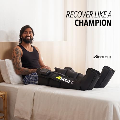 Image of Boldfit Cordless Leg Compression Massager Boots, 4 Air Chambers, 5 Modes, 7 Intensities, Dual Inflators, 3600mAh Rechargeable, Type-C Charging, Portable Leg Massager for Pain Relief, 1-Year Warranty