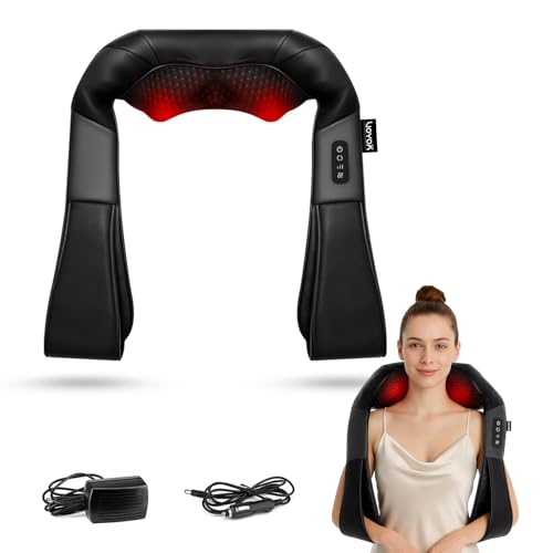 VOYOR-HEALTH Masajeador de Cuello y Hombros Masajeador Cervical Shiatsu eléctrico para hombros espalda cuello y alivio del dolor muscular de uso en el hogar el automóvil y la oficina (Negro)