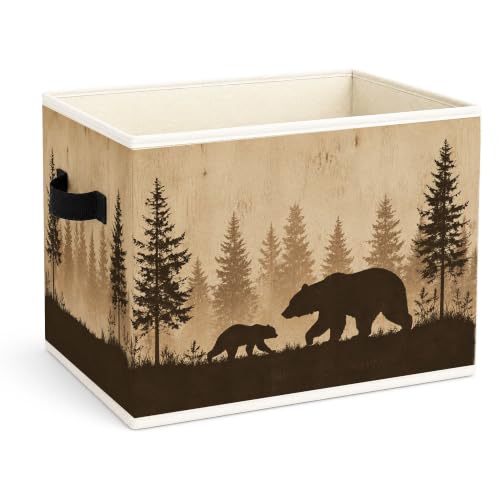 zewepri Bear Storage Bin, Rustic Woodland Foldable Fabric Organizer Basket
