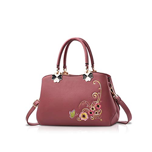 NICOLE&DORIS Rétro Sacs à main à poignée supérieure Dames Sac bandoulière Femmes Mode Sac d'épaule Bourse Fleur rose foncé
