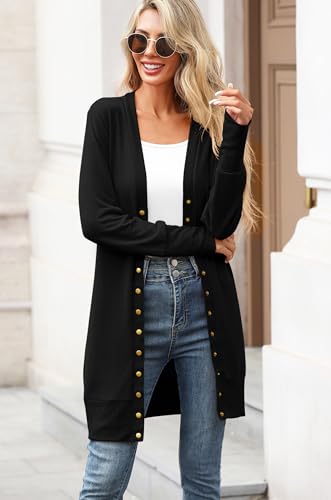 Halife Womens Long Sleeve Cardigans Lightweight Ribbed Neckline Soft Knit Cardigan Sweater with Buttons3