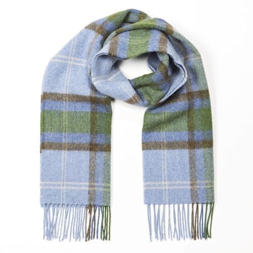 Image of Biddy Murphy 100% Irish Wool Scarf for Women & Men, Soft & Warm, Plaid Light Blue Green Check Tartan, 12 inch x 60 inch