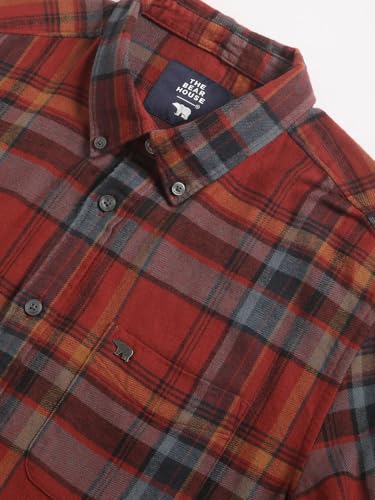 Image of THE BEAR HOUSE Men Rust Checked Slim Fit Flannel Cotton Casual Shirt