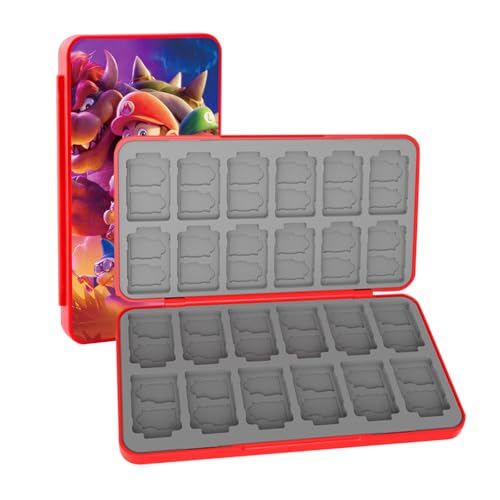 PERFECTSIGHT Cute Game Card Case for Nintendo Switch/ Switch Lite/ OLED, 24 Game Holder Cartridge Case for Game Cards and 48 SD Cards, Kawaii Portable Compact Storage Box, Red Brother