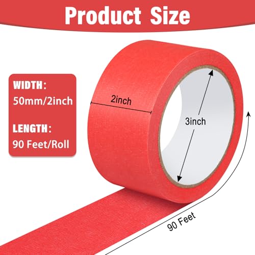 Image of Red Painters Tape - Red Masking Tape 2 Inch Wide - Multi-Surface, Smart Adhesion, Indoor & Outdoor - Paint Tape for DIY, Labeling, Art, Car, General Purpose - 90FT Total