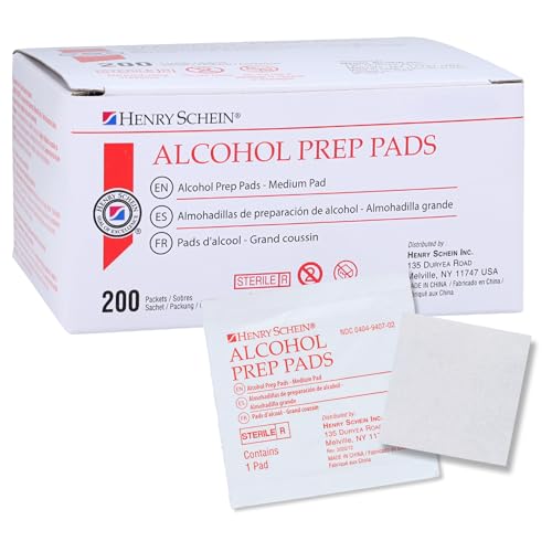 Henry Schein Alcohol Prep Pads, Medium Size, 200 Count - 70% Isopropyl Alcohol, Individually...