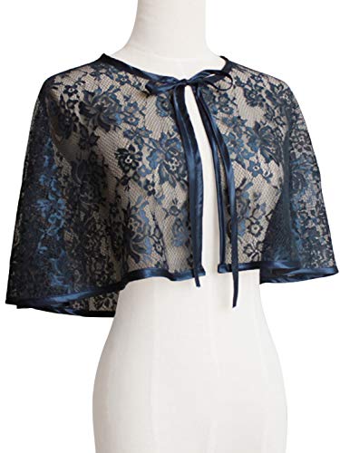 Women's See-through Floral Lace Shrug Bolero Bridal Wedding Scarf Shawls,Navy