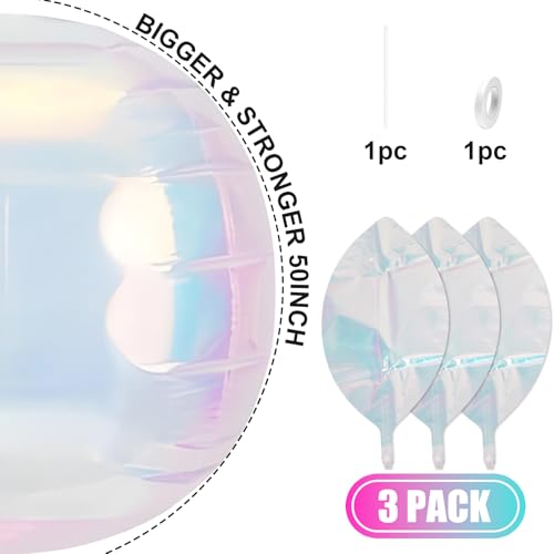 Image of 50 Inch Iridescent Round Foil Balloons 3pcs Large Balloons Mermaid Decor