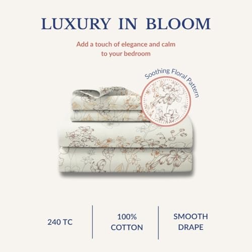 Image of Jaipur Weaves King Size Elastic Fitted Bedsheet, 100% Pure Cotton King Size Fitted Bedsheet for Double Bed with 2 Pillow Covers, 240 TC, 72x78 Inches up to 8-inch Mattress, Floral (Garden Brown)