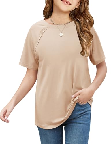 Uincloset Girls' Casual Crew Neck Short Sleeve Tee Loose Fit Summer T-Shirt Basic Soft Top for Ages 4-132