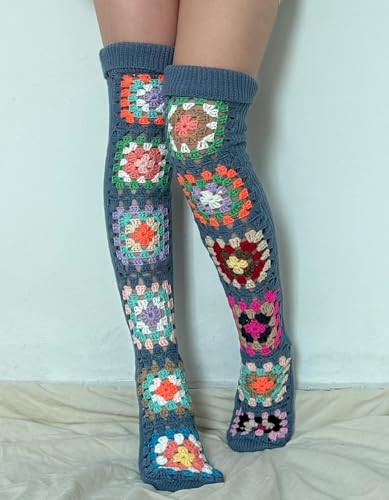 Image of SherryDC Women's Hangmade Flower Cable Knit Thigh High Socks Over Knee High Long Leg Warmers