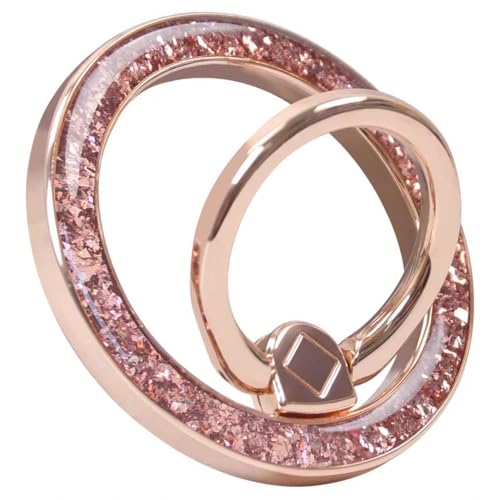 Magnetic Phone Ring for MagSafe Grip [Super Magnet] Gold Twinkle Design Ring Holder Stand magsafe pop Socket (Rose Gold)