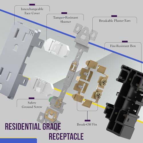 Image of ENERLITES Elite Series Decorator Receptacle Outlet Child Safe Tamper-Resistant, Gloss Finish, Self-Grounding, 2-Pole, Residential Grade, 15A 125V, UL Listed, 61501-TR-SV-10PCS, Silver (10 Pack)