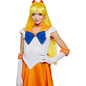 Funidelia | Peluca de Venus – Sailor Moon Oficial para Mujer ▶ Anime, Cosplay, Bunny Tsukino, Dibujos Animados – Color: Amarillo, Accesorio para Disfraz – Licencia: 100% Oficial