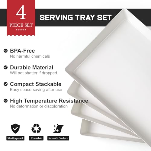 Vitever VT7-BTP4 4-Pack 16 Inch X 11 Inch Large White Serving Trays Set thumb #3