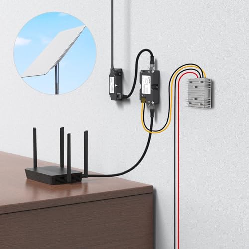 PoE Injector 150W Built in Surges and Electrostatic Discharge Safety Features and 12V to 48V DC Boost Converter for Dish V2 Internet Kit