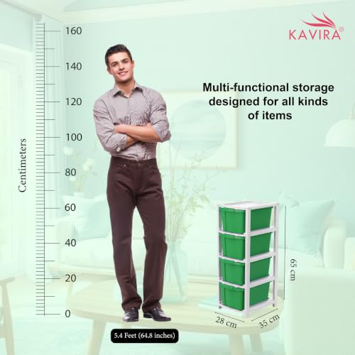 Image of Kavira Plastic Drawer Storage Tower - Space Organizer|Green,4 Layer