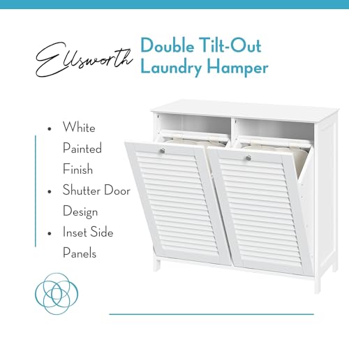 RiverRidge Ellsworth Double Tilt-Out Laundry Hamper Cabinet - Laundry Room Storage Cabinet with Removable Cloth Bag and Shutter Style Doors - Thumbnail 5