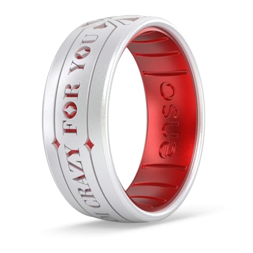 Enso Rings DC Comics Collection - Etched Silicone Ring - Comfortable Breathable and Safe - Harley Quinn I Am Crazy For You - Pearl/Ruby - Size 9