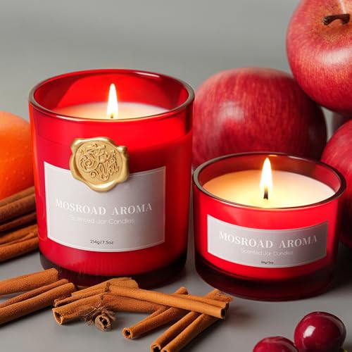 2-Pack Set Apple Cinnamon Scented Candles Apple Pie & Kitchen Spices Natural Soy Jar Candles for Home Highly Scented Aromatherapy Candles for Fall Holiday Apple Cider Candle Ideal Gift for Women Men