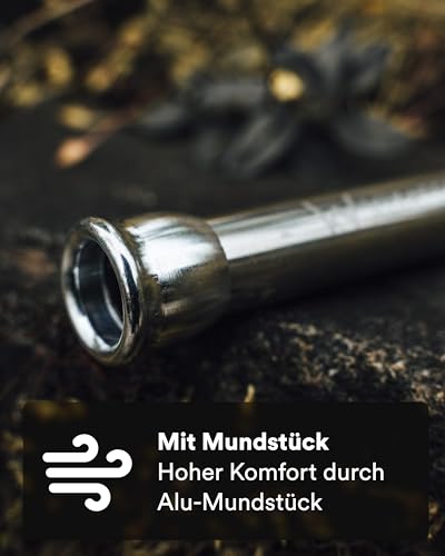 WIKA Teleskop Blasrohr mit Baumwollbeutel - Feuerblasrohr mit Mundstück für Lagerfeuer und Grill - Outdoor Survival Gadget (Edelstahl/Alu + Länge 10cm bis 54cm)