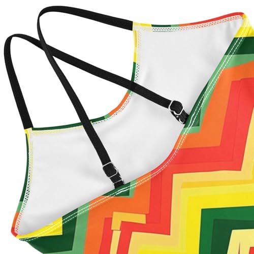 KLL Jamaican Color Zigzag Pattern Girl 1-Piece Swimsuit Summer Swimming Suits with Adjustable Straps Quick-Dry4