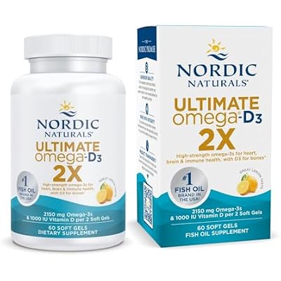 Nordic Naturals Ultimate Omega 2X with Vitamin D3, Lemon Flavor - 60 Soft Gels - 2150 mg Omega-3 + 1000 IU D3 - EPA & DHA - Brain, Heart, Immune Health - 30 Servings