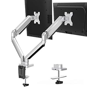 MOUNTUP Dual Monitor Desk Mount, Die-Cast Aluminum Fully Adjustable Double Monitor Arm with Gas Spring, Computer Monitor Stand Fits 2 Screen 17 to 32 inch – Each Arm Holds up to 17.6LBS, MU0024