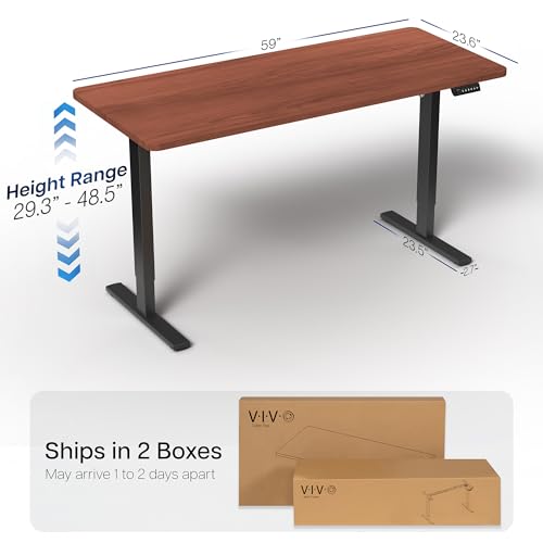 Image of VIVO Electric 60 x 24 in Standing Desk, Memory Height Adjustment, 1B Series, Holds 220 lbs, One-Piece Dark Walnut Top, Black Frame, DESK-KIT-1B6D