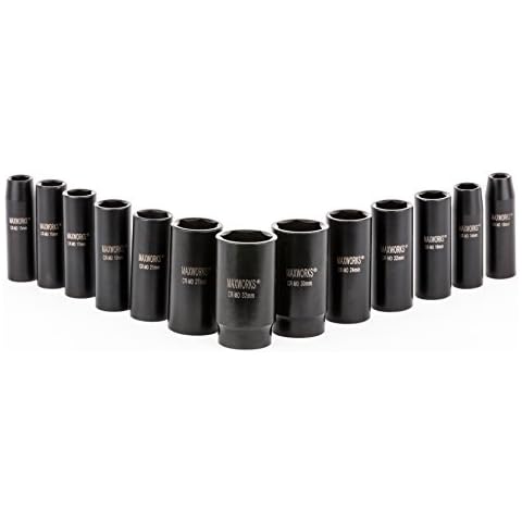 MaxWorks 80783 1/2" Drive Metric Deep Impact Socket Set with Laser Etched Size Marking (13 Piece) Cover