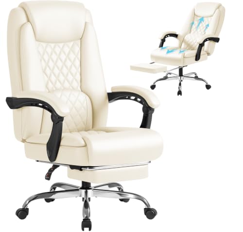 Image of Furmax Office Chair with Footrest Ergonomic High Back Design Executive Computer Desk Chair400lbs, 90-135 Reclining Leather Home Office Desk Chairs Swivel Task Chairs with Wheels (Beige)