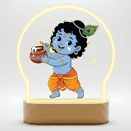 Image of Giftplease Bal Krishna LED Night Light - Warm Glow Makhan Chor Decorative Table Lamp for Pooja Room, Kids Bedroom & Office - Divine Devotional Gift for Janmashtami & Housewarming GL 07