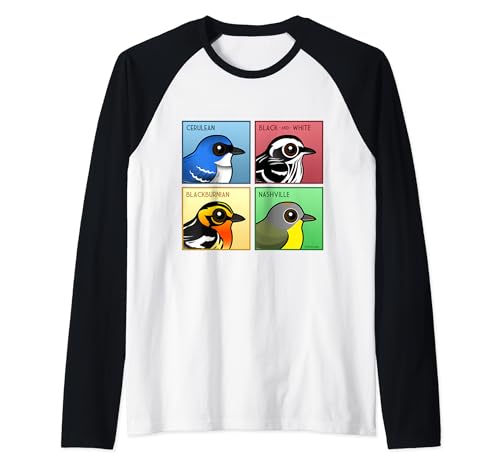 Four Color Warblers Cute Cartoon Songbirds by Birdorable Raglan Baseball Tee