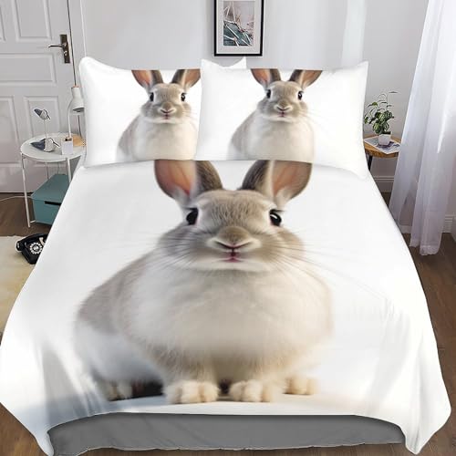 Housse de couette lapin parure lit king size imprimé faune 3D - 7