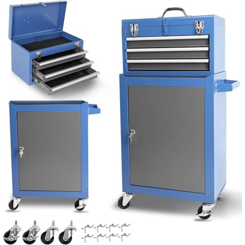 Heavy-Duty 3-Drawer Rolling Tool Chest with Locking System | 4 Industrial Swivel Casters & Removable Tool Box | Garage Storage Organizer for Mechanics
