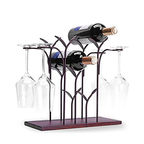 Soporte para botellas de vino metal con base de madera miniatura 1