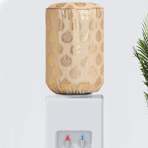 Image of Swayam 20 Litre Bottle Cover for Home & Office | Bottle Protector | Lace Closure at Bottom | Machine Washable | Environment Friendly | Digitally Printed | 44cm x 42cm x 32cm - BeigeGolden