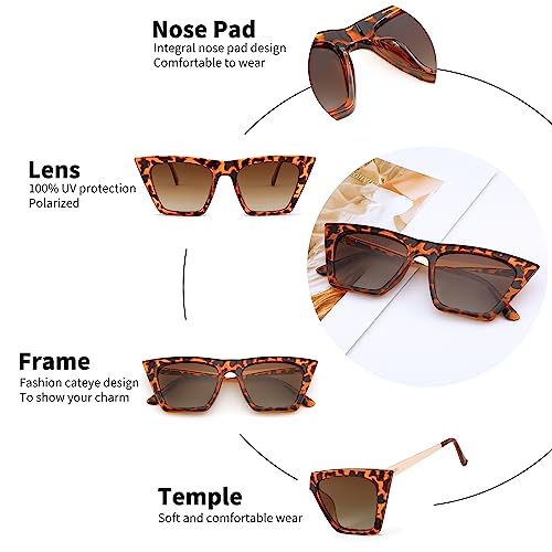 FEISEDY Vintage Square Polarized Cat Eye Sunglasses for Women Men Trendy Fashion Sunnies B23824